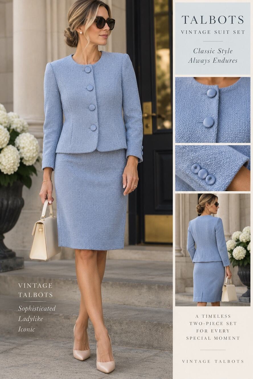 Vintage Talbots Powder Blue Skirt Suit Set Size 6 NWT Jackie O Style Classic